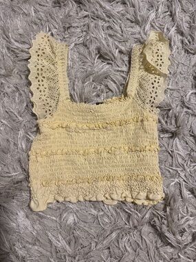 Topshop Yellow Smocked Eyelet Strap Crop Top
